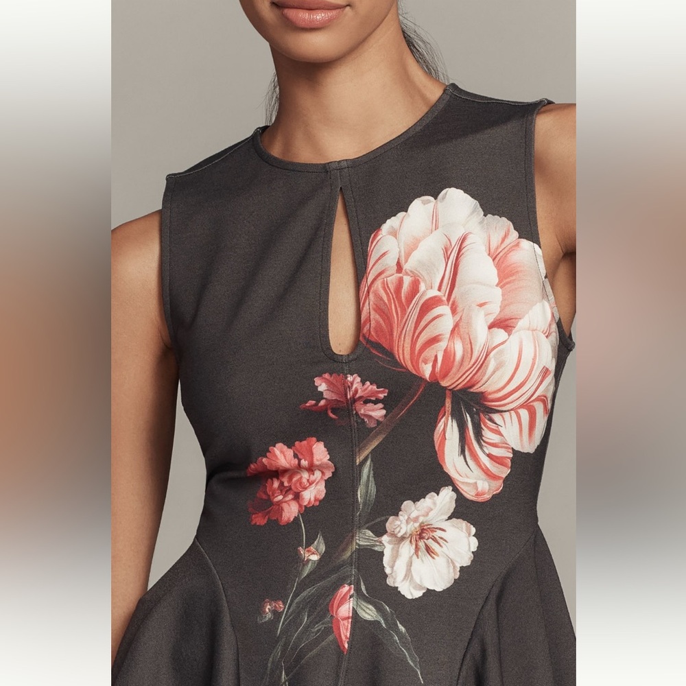 Anthropologie coquette Artwork Maeve Black Floral Peplum Keyhole Top NWT Small - Picture 2 of 9